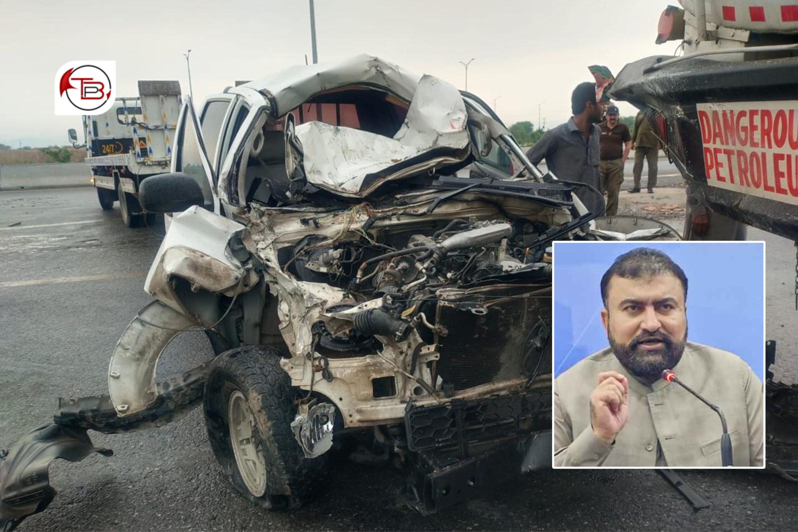 اسلام آباد : نگران وزیر داخلہ سرفراز بگٹی نا اسکواڈ ٹی اوار گاڑی ءِ شکست